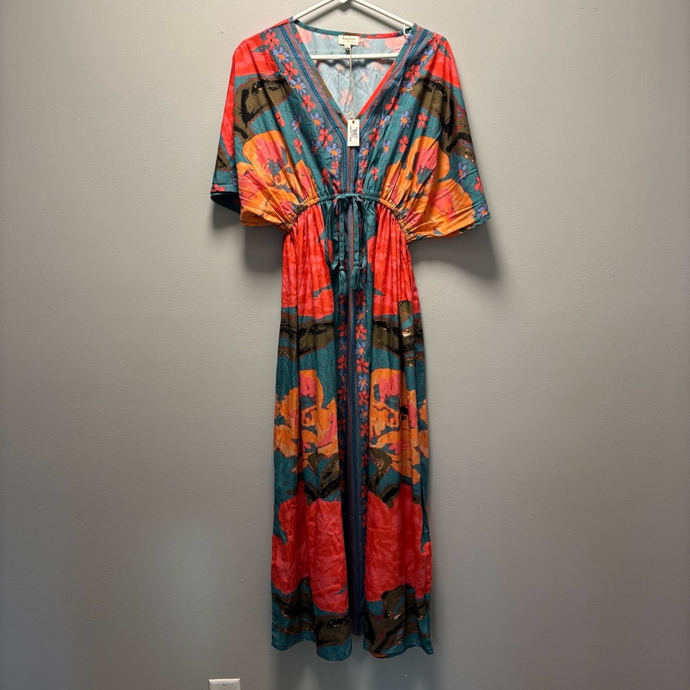 Cost Plus World Market Orange and Green Resort Wear Maxi Dress/Summer Dress